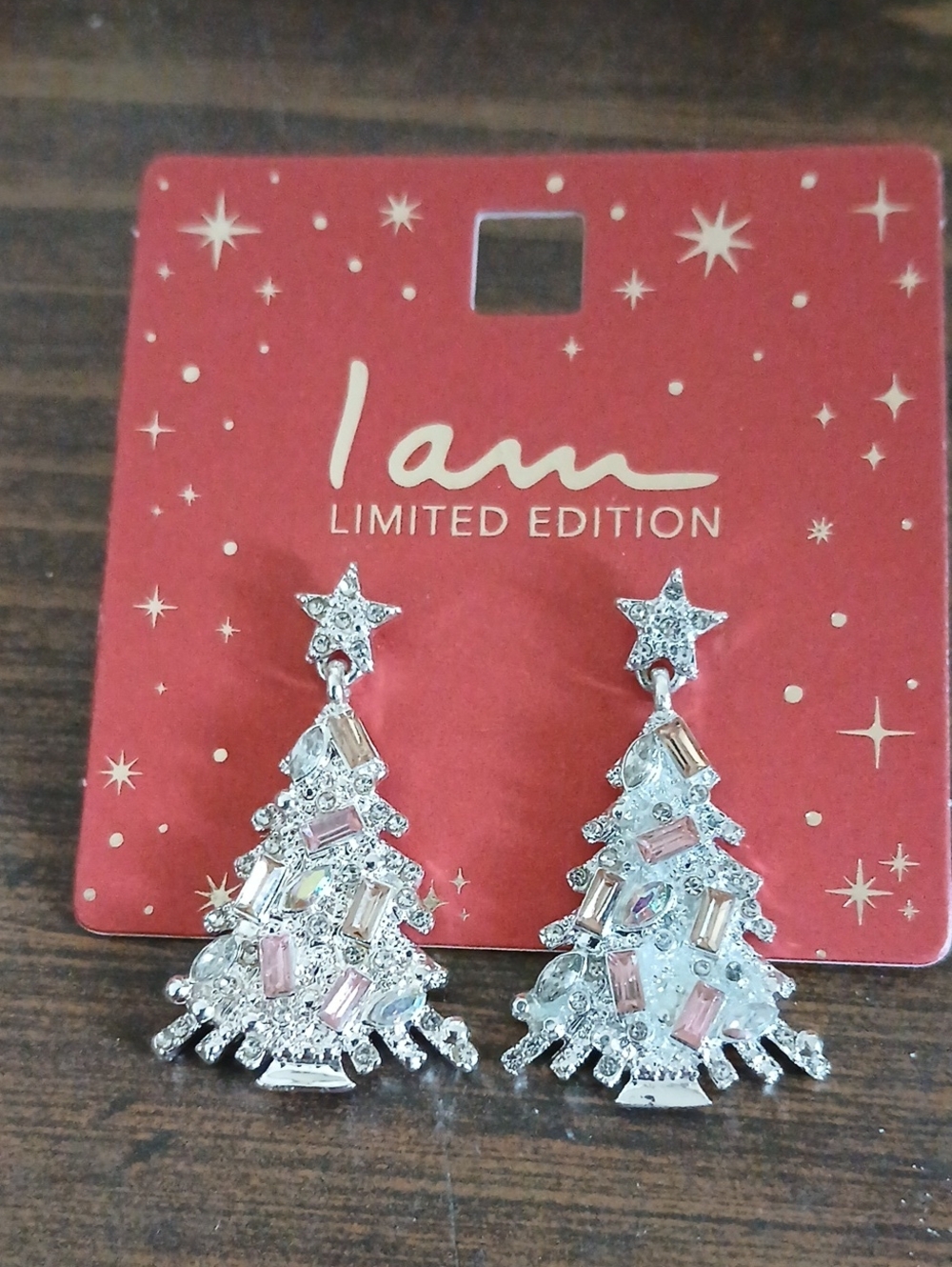 I Am Limited Edition Silver and Pink Crystal Christmas Tree Drop Earrings